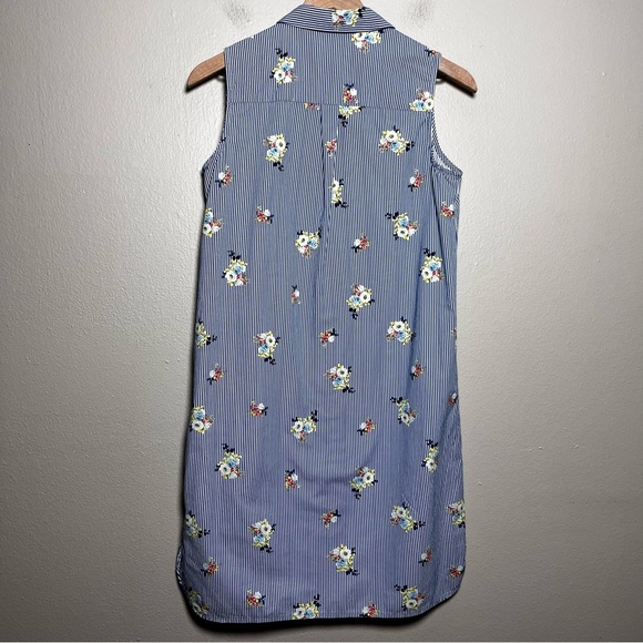 Koton Women Dress Small Blue Floral Stripe Poplin Preppy Sleeveless Cotton - Picture 8 of 9